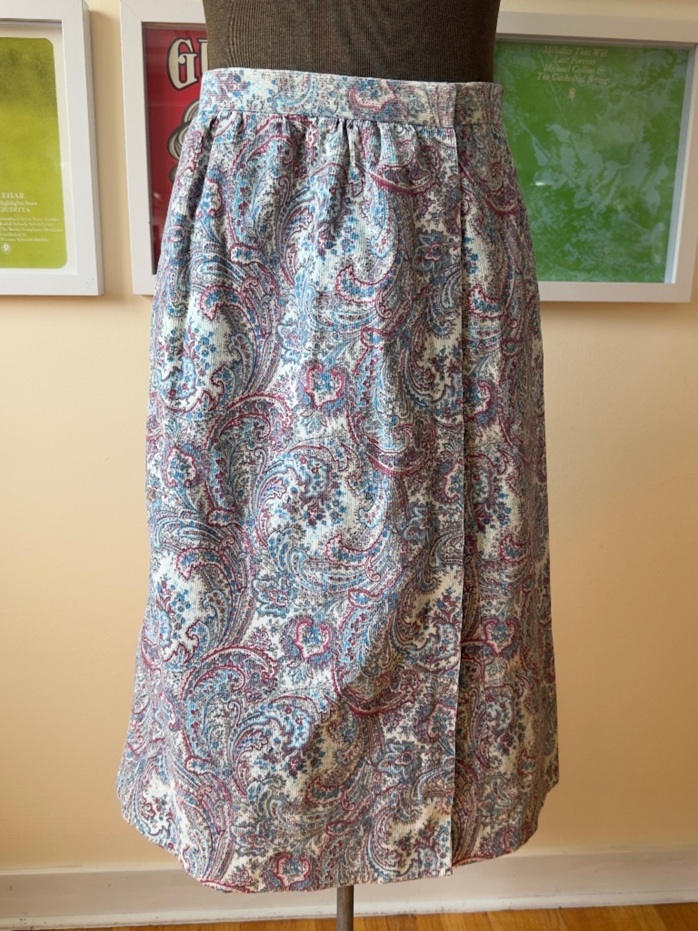 Vintage 70s Paisley Midi Wrap Skirt | High-Waisted A-Line | Boho Folk Romantic